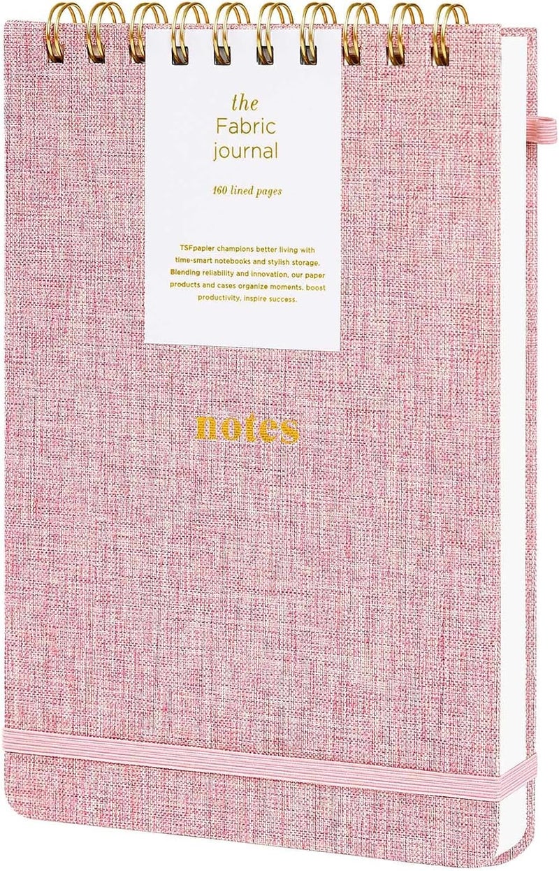 TSFPapier A5 Top Spiral Notebook – Hardcover Journal 160 Pages 100 GSM Thick Paper With Elastic Band & Pen Holder Steno Pads College Ruled Writing Notebooks for Work School Travel Pink - Image 1